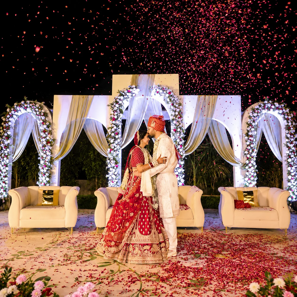 Decorated banquet at Evara Spa & Resort set for a wedding reception