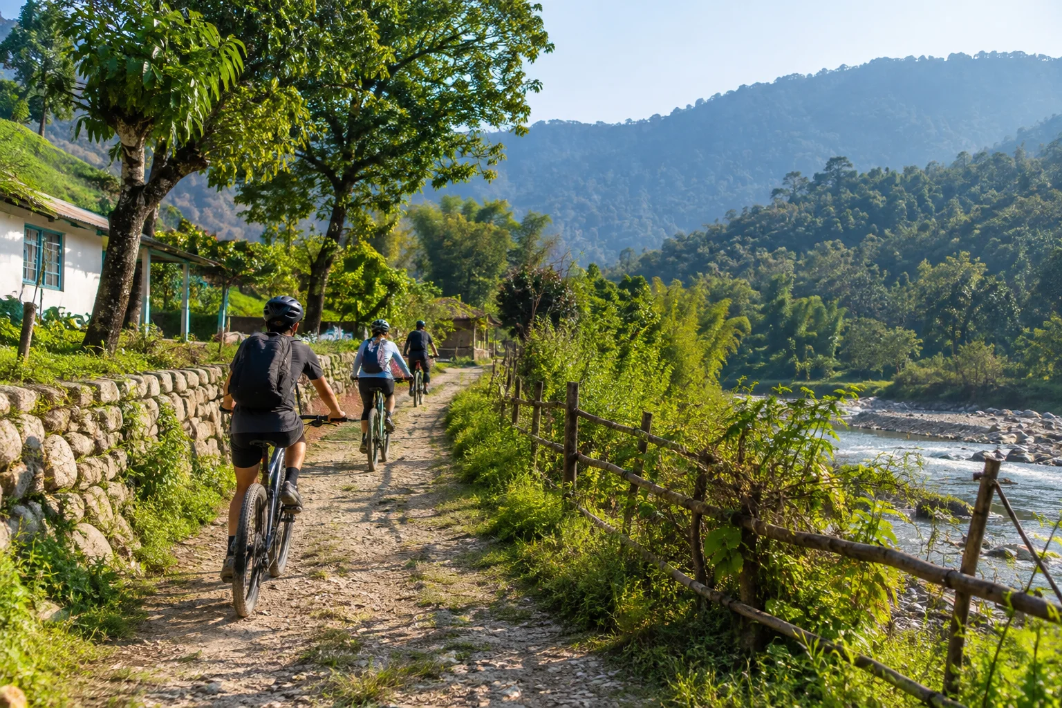 Village cycling at Evara